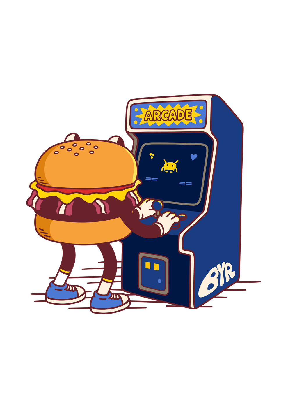 Mascota BYR Club jugando en el arcade