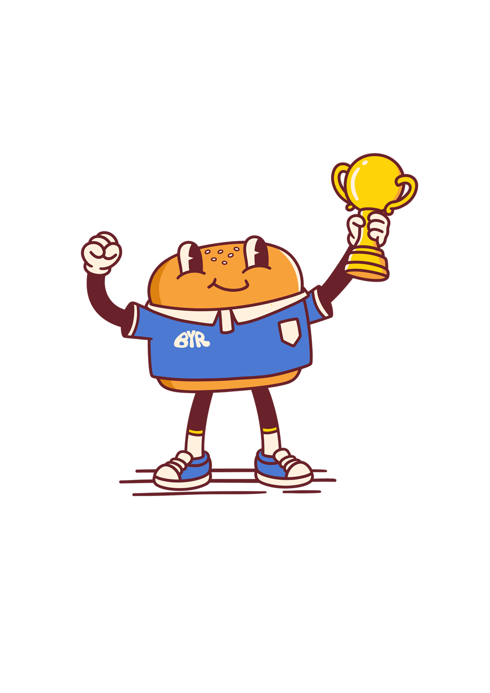 Mascota BYR Club con la camiseta del Prode y un trofeo